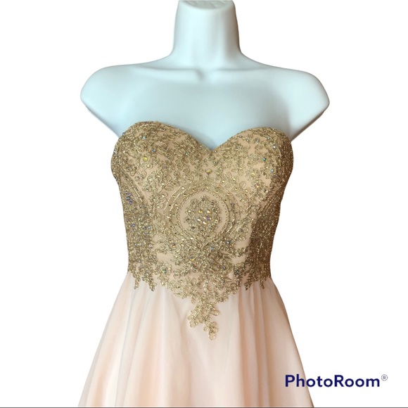 Baby online Dress champagne sweetheart neck lace applique short prom dress Sz S - Picture 3 of 12